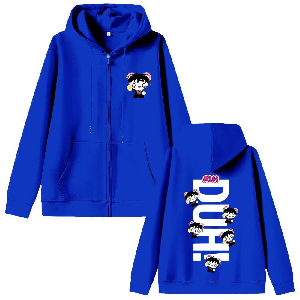 Coreano Kpop P1Harmony 2025 DUH Cartoon Style Stampa Zipper Felpa con cappuccio Gatto Divertente Meme Zip Up Giacca Uomo Donna Moda Hip Hop Felpe con cappuccio