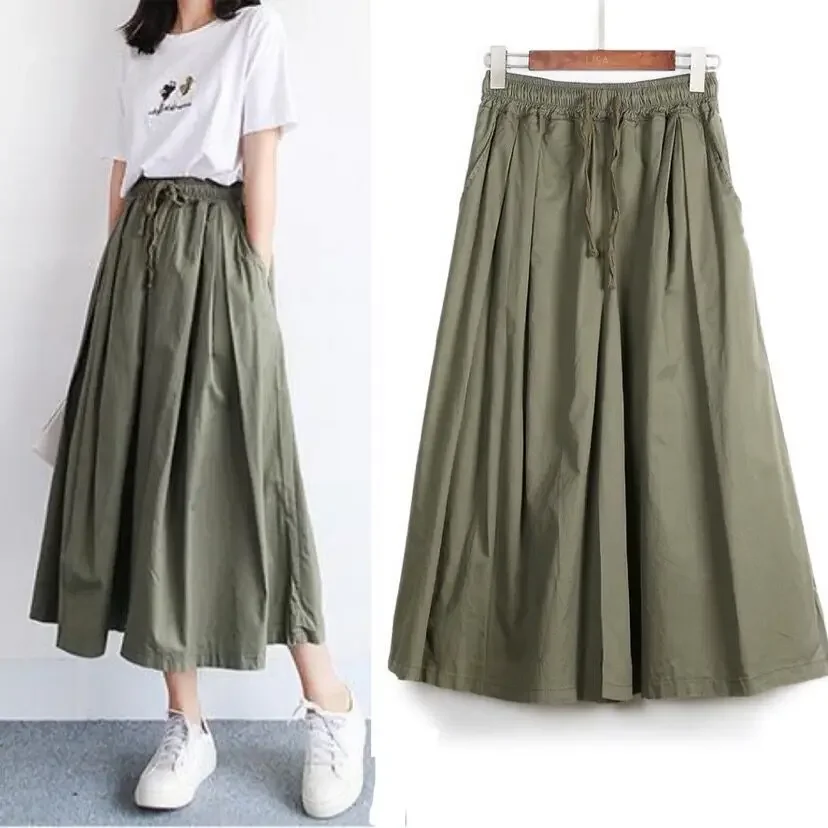 2023 Summer New Pants Women's Korean Wide Leg Pants Women's Nine Point Trouser Skirt Strap Casual Plus Size Culottes