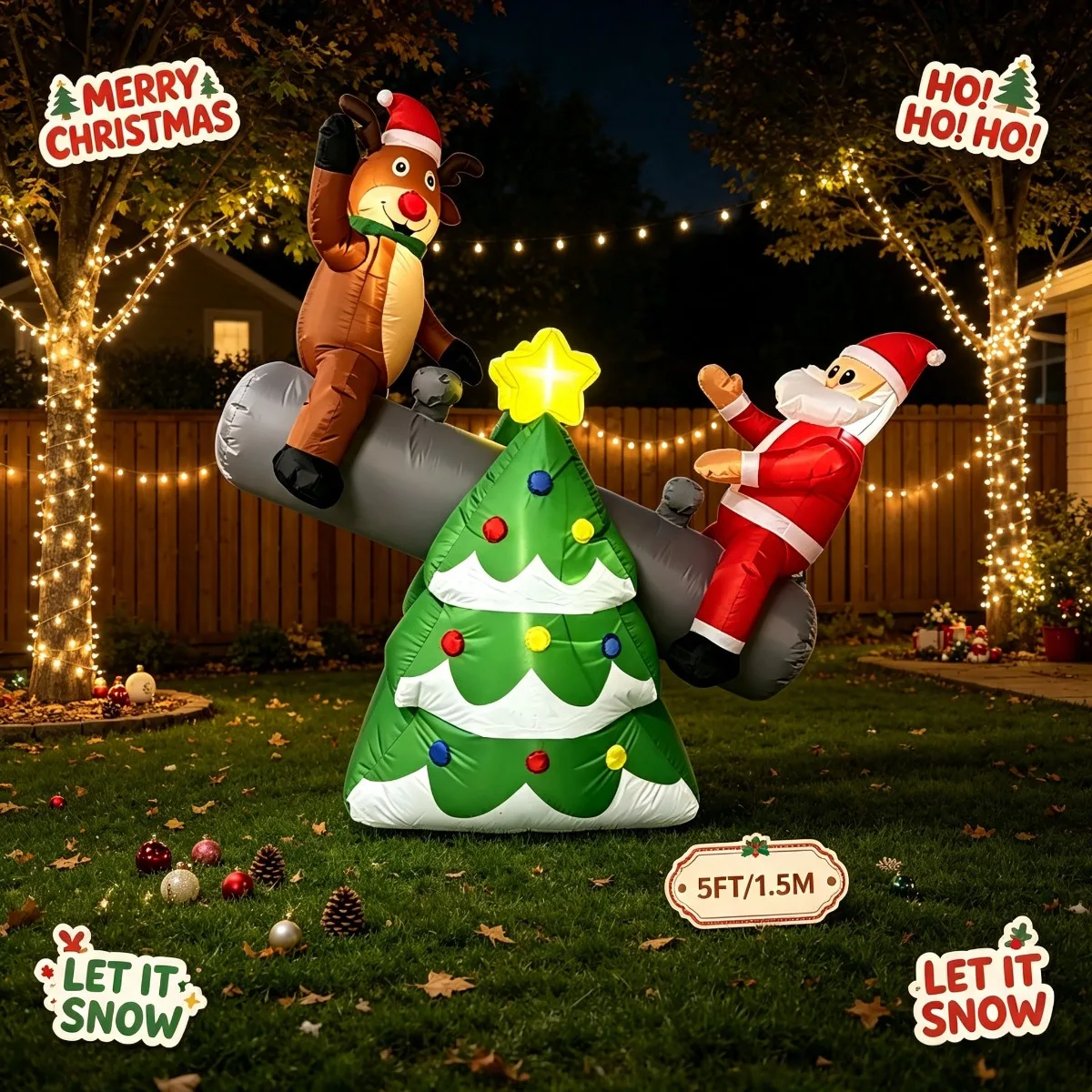 Christmas Inflatable Toys Light Up Santa Reindeer Seesaw Yard Display Outdoor Holiday Decorations