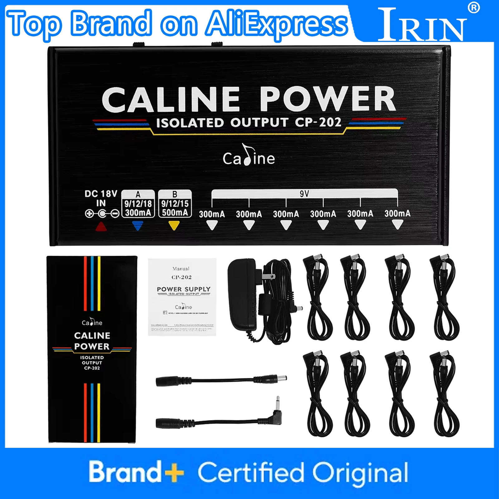 Caline CP-202 دواسة الجيتار تيار مستمر 9 فولت/12 فولت/15 فولت/18 فولت مصدر الطاقة 36 واط 8 مخرجات معزولة حقًا لدواسة تأثير الجيتار مع محول