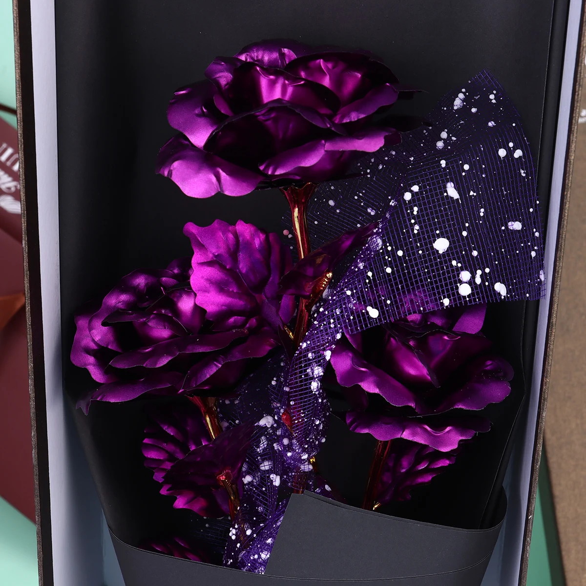 

Gold Foil Rose Bouquet Elegant Bridal Wedding Decor Present Flower Gift Box Luxury Valentine Christmas Birthday Anniversary