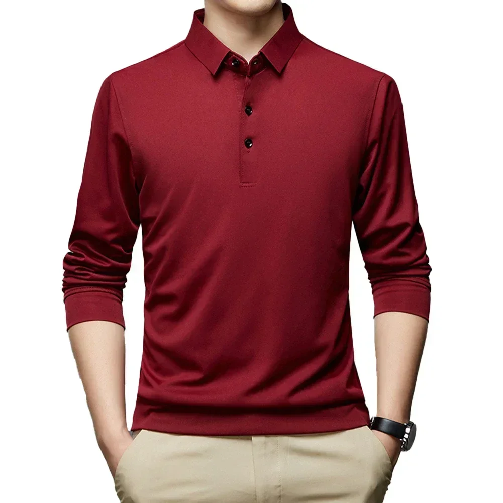 Slim Fit Mens Dress Shirt Blouse Business Formal Tops with Button Collar Long Sleeve T Shirt Wine Red/Navy Blue