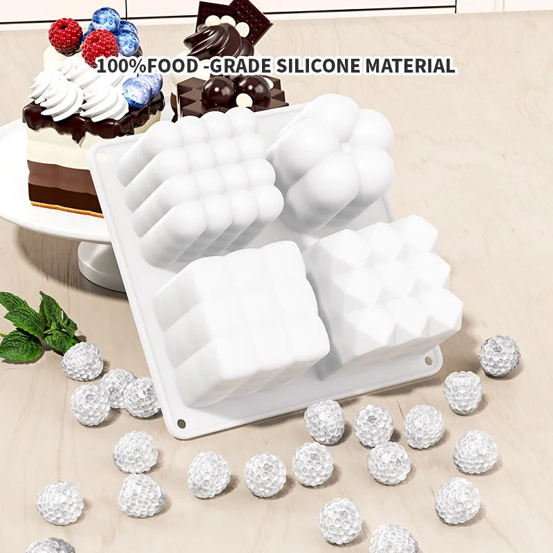 6-Cavity Silicone Different Bubble Cube Molds for Baking Chocolate Mousse Cake Jello Ice Cream Soap Wax, Nonstick, Flexible