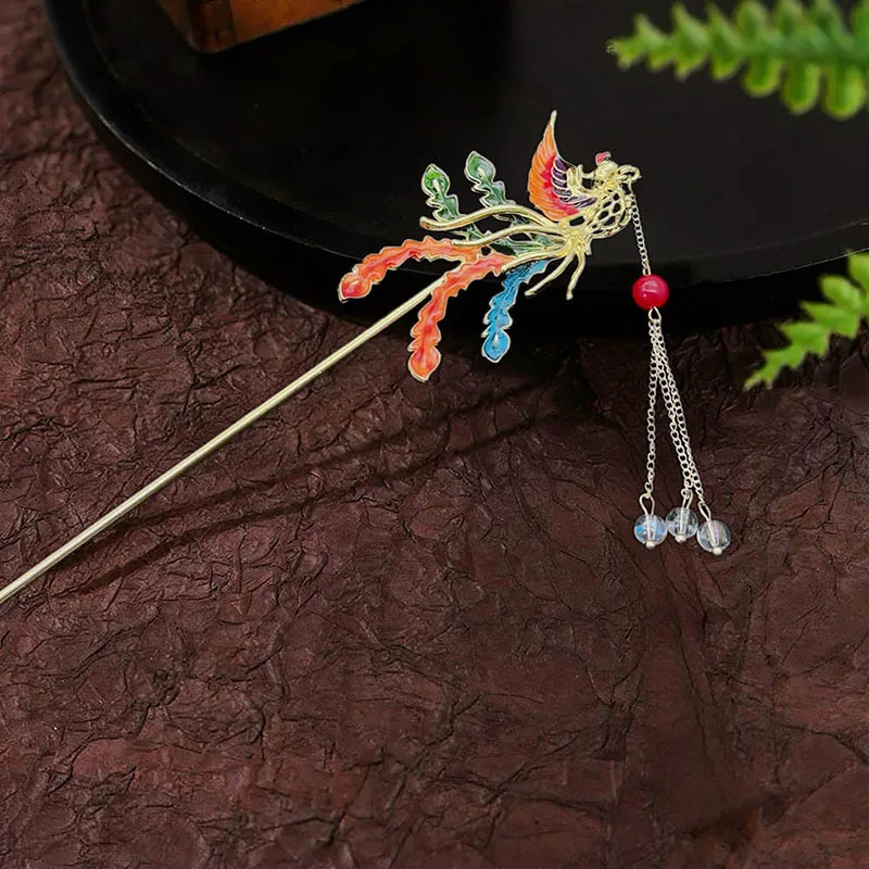 

Шпилька Феникс, аксессуар для волос с кисточкой в древнем стиле, головной убор с рисунком и качающимся цветком в китайском стиле