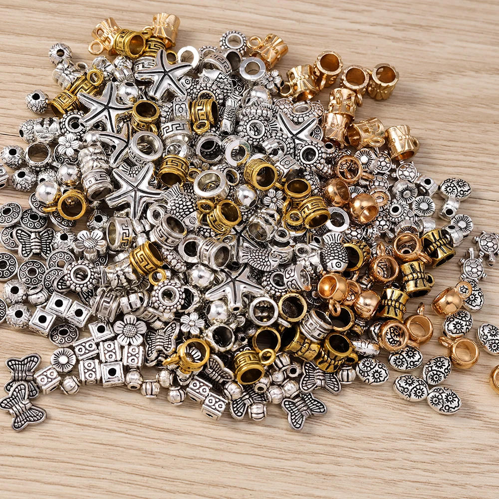 Tusember 50 Stück Antiksilberfarbene Metallperlen Tier Fisch Blume Schmetterling Charm Spacer Perlen für Schmuckherstellung DIY Armbänder – Detail 3