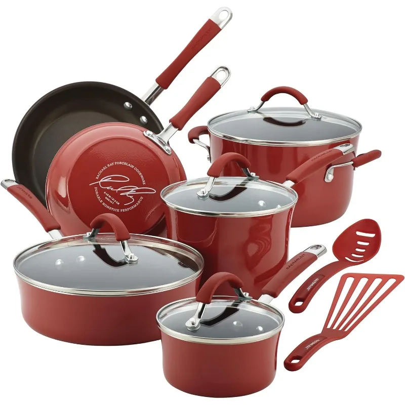 

Cucina Nonstick Cookware Pots and Pans Set, 12 Piece, Cranberry Red US(Origin)