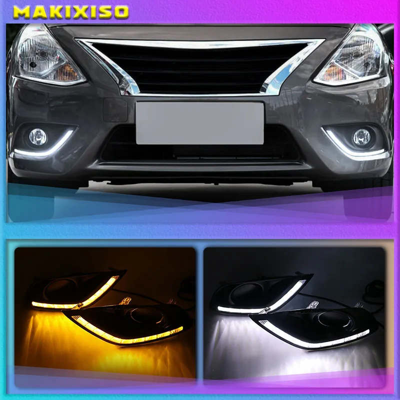 

car styling For Nissan Almera Latio Sunny Versa 2014 2015 2016 2017 2018 LED DRL Daytime Running Lights Daylight Fog Head Lamp