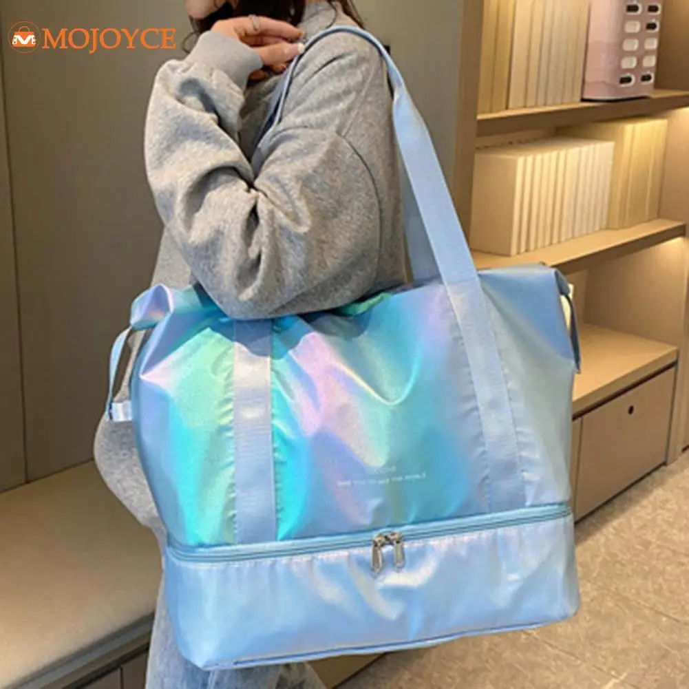 Women Waterproof Fitness Shoulder Bag Large Capacity Travel Tote Handbag Pearlescent Dry Wet Separation Leisure Exercise Gym Bag