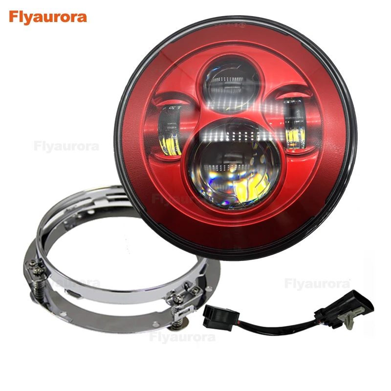 

For Lights 7Inch LED Motorcycle Headlight with Chrome Head Lamp Mounting Bracket Ring+4.5" Fog Passing Lamps Lighting Flyaurora