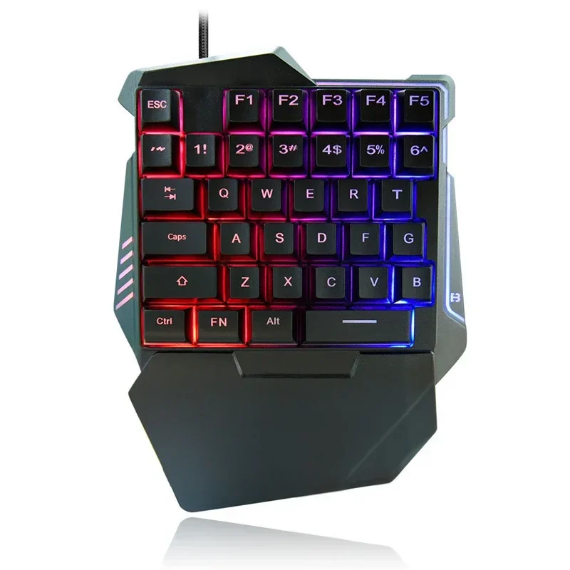 USB Wired Gaming Keyboard with LED Backlight 35 Keys sades Wide Hand Rest One-handed Membrane RGB gaming Keypad for LOL/PUBG/CF