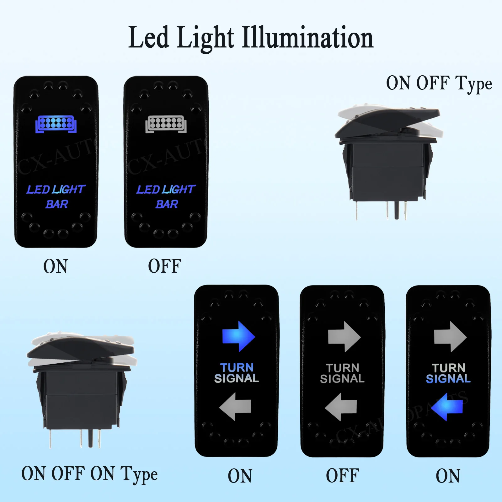 12V Marine Boat Rocker Switch Car Light 4x4 2x4 Button ON OFF / ON OFF ON Momentary Switch Blue Led Bar for ARB Carling Jeep RZR view 4