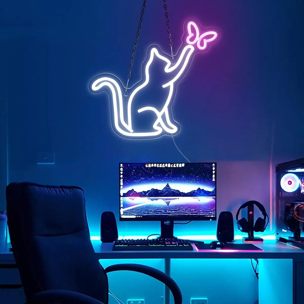 Cat Butterfly Neon Sign Wall Decoration LED Neon Light USB Powered For Business Bedroom Bedside Table Living Room Party