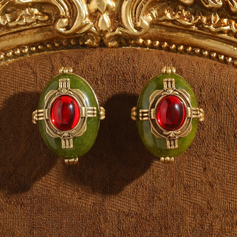 

Vintage Palace Green Earrings Enamel Red Glazed Stone Woman Gold Color Valentine Day Gift Luxury Quality Jewelry New 2025 Trend