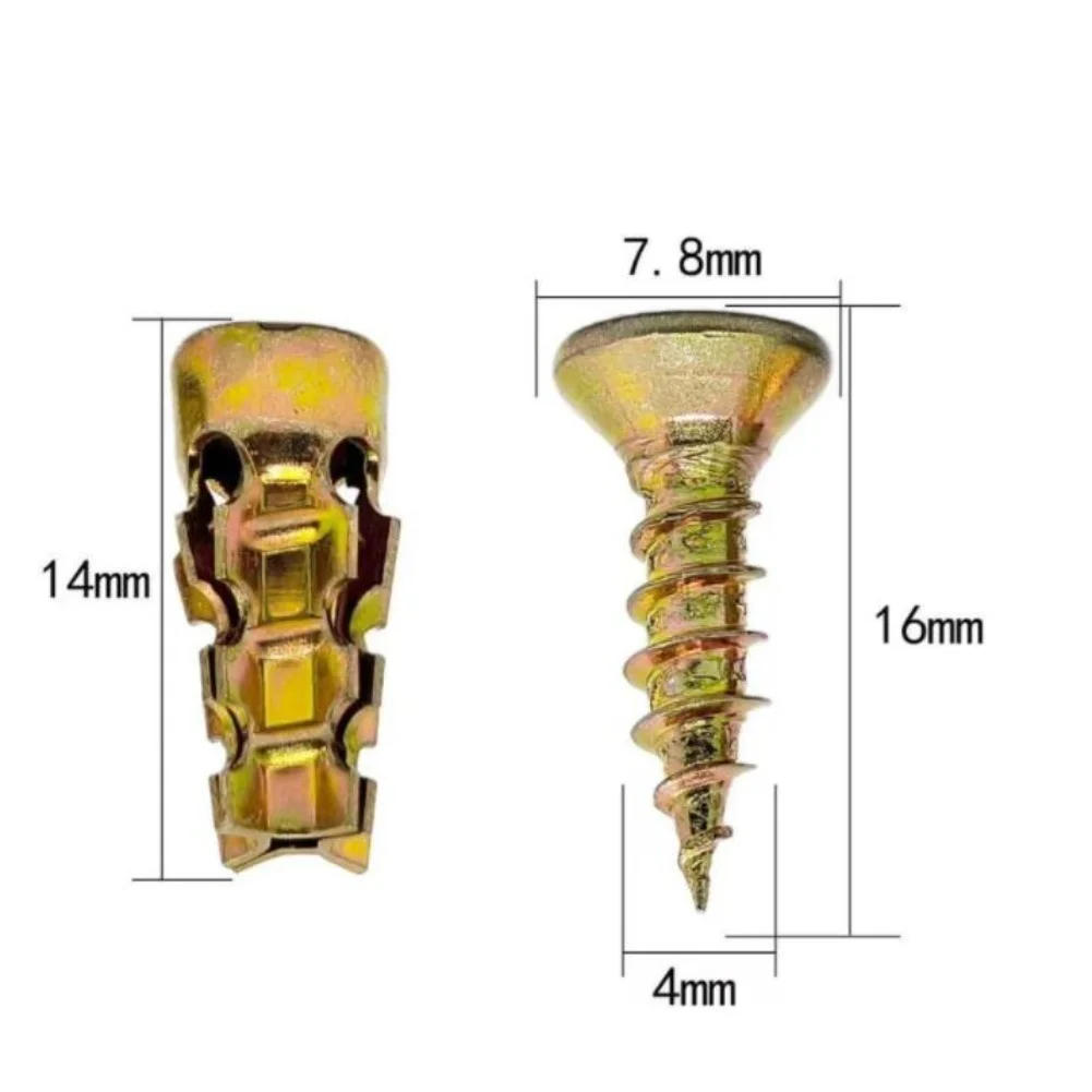Expansion Screw Kit 100 pcs Metal Anchors with Self Tapping Screws for Stone Cabinet Mounting 14mm and 16.4mm Sizes