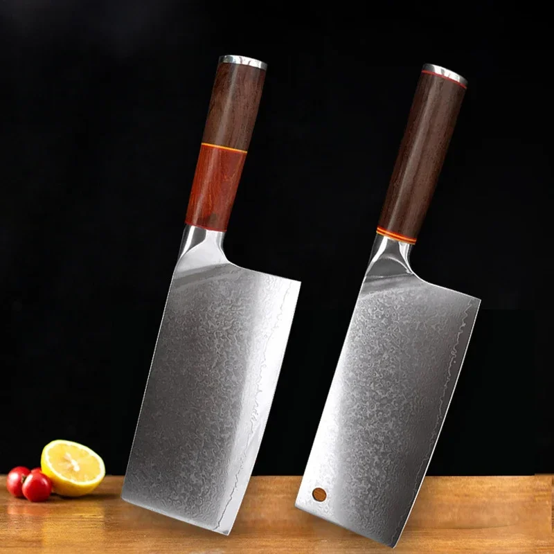 Kitchen Knives Wooden Handle 7 Inch Cleaver Knife Professional Damascus Steel Knife Chef Chopping Vegetables Meat Chinese Knives