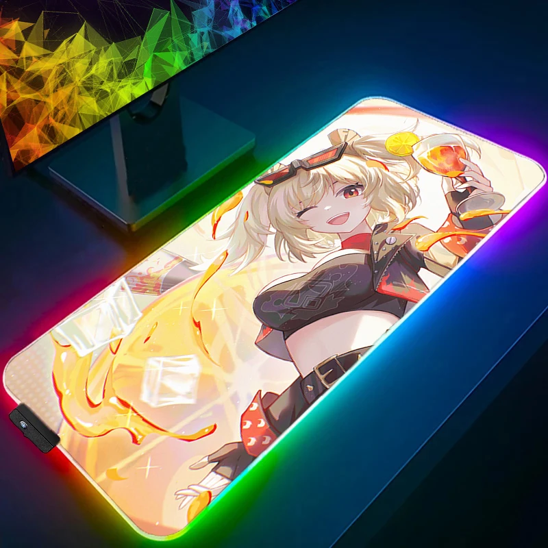 

Mouse Pad RGB PC Speed For E-sports Players LED Laptop Computer Zenless Zone Zero Keyboard Pad Burnice White Desk Mat Mousepad
