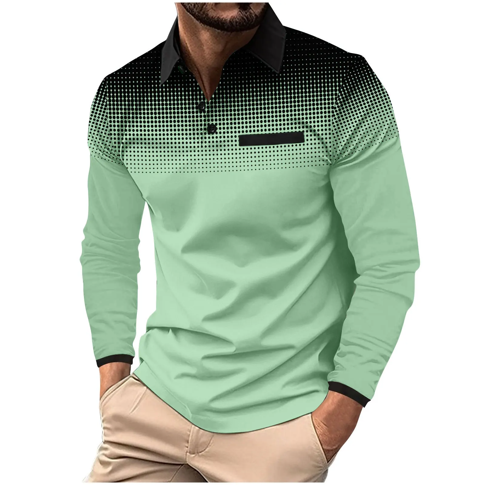 Neue Frühjahr Und Herbst männer POLO-Shirt Casual Farbverlauf Digital Print Polka Dot Revers Taste Sport Langarm Tops