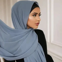 Hijab largo musulmán de gasa con buena costura pañuelo de cabeza liso de alta calidad turbante de Malasia Hijabs