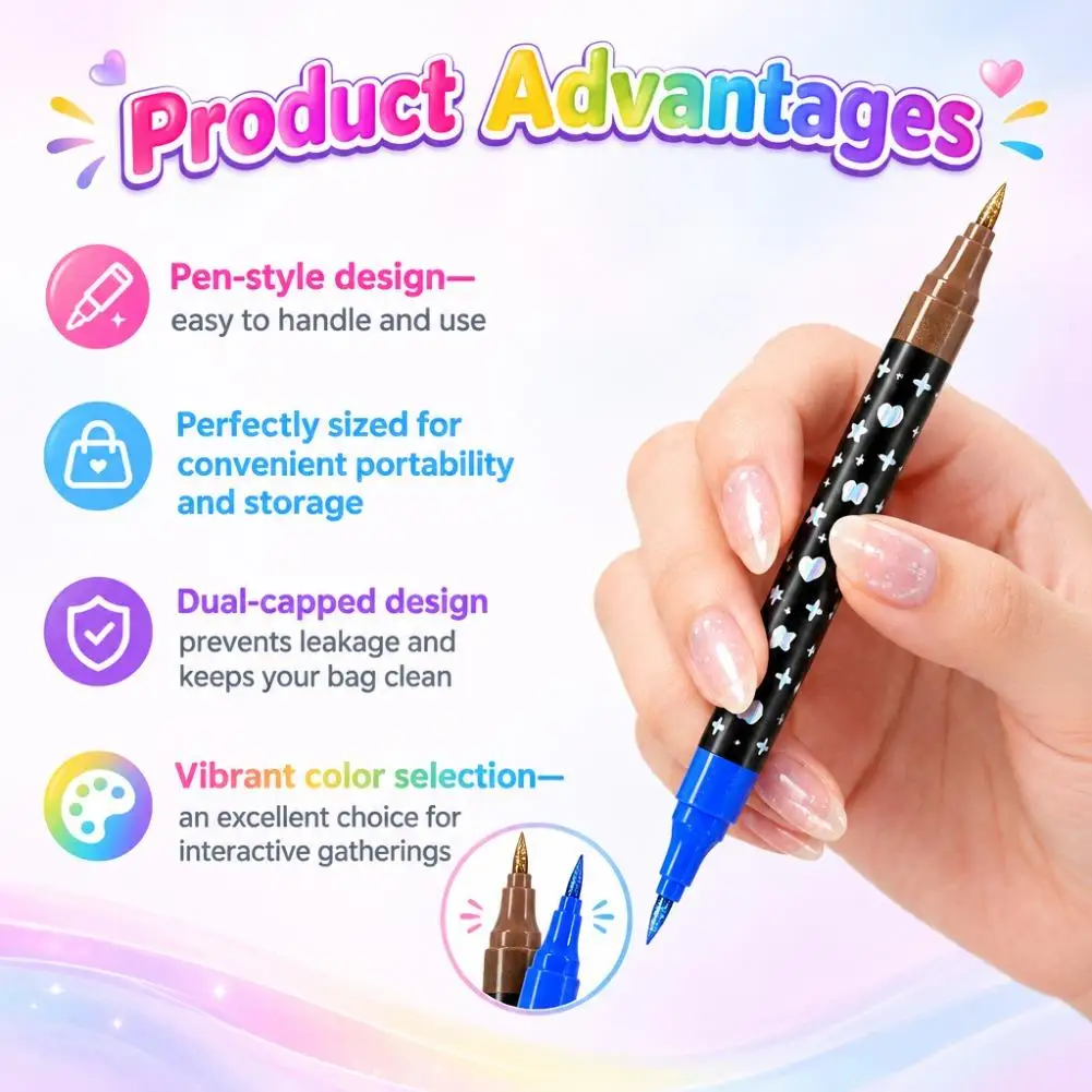 12 Pcs Dual Tip Nail Art Pen Set 24 Colors Precision Fine Liner Pens for DIY Nail Design Quick Drying Smooth Ink Painting