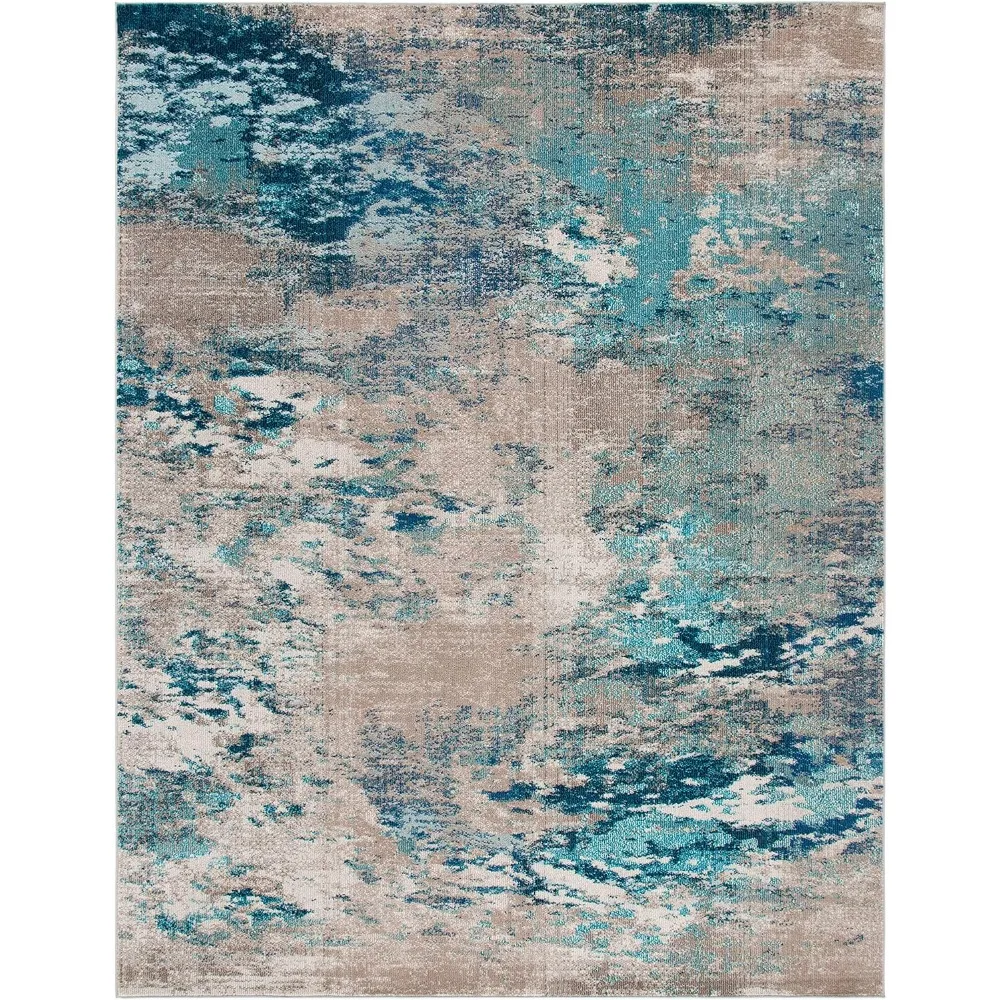 Large Area Rug, Abstract Design, Non-Shedding & Easy Care, Ideal for High Traffic Areas in Living Room, Bedroom, Blue/Grey Rug