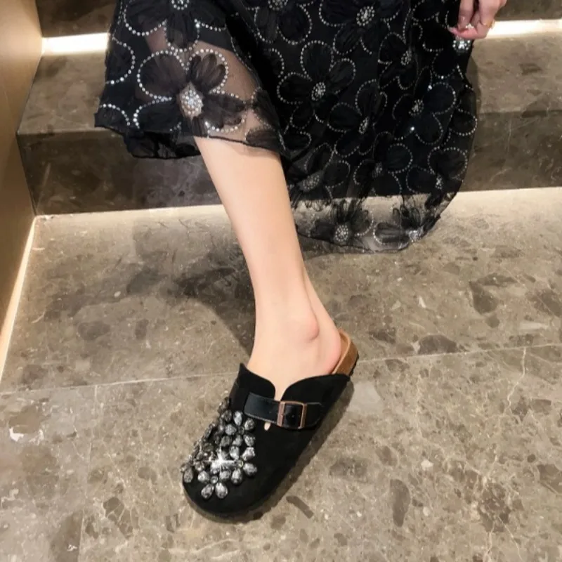 Women's Shoes Fashion Slippers 2026 New Rhinestone Half Support Shoes for Women Large Size Summer Women's Shoes Sapato Feminino