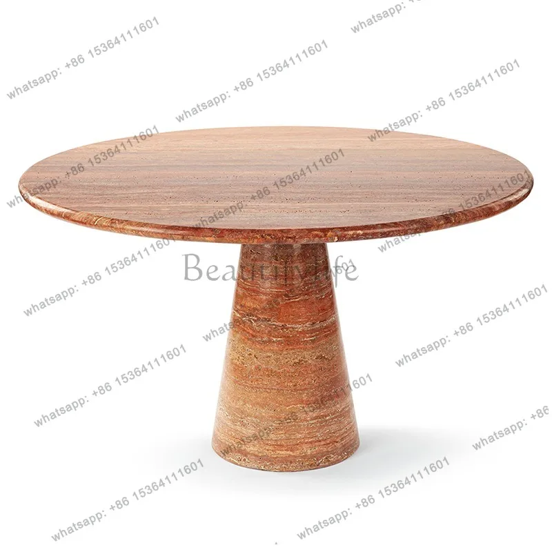 

Natural travertine small apartment restaurant dining table high-end minimalist homestay round table