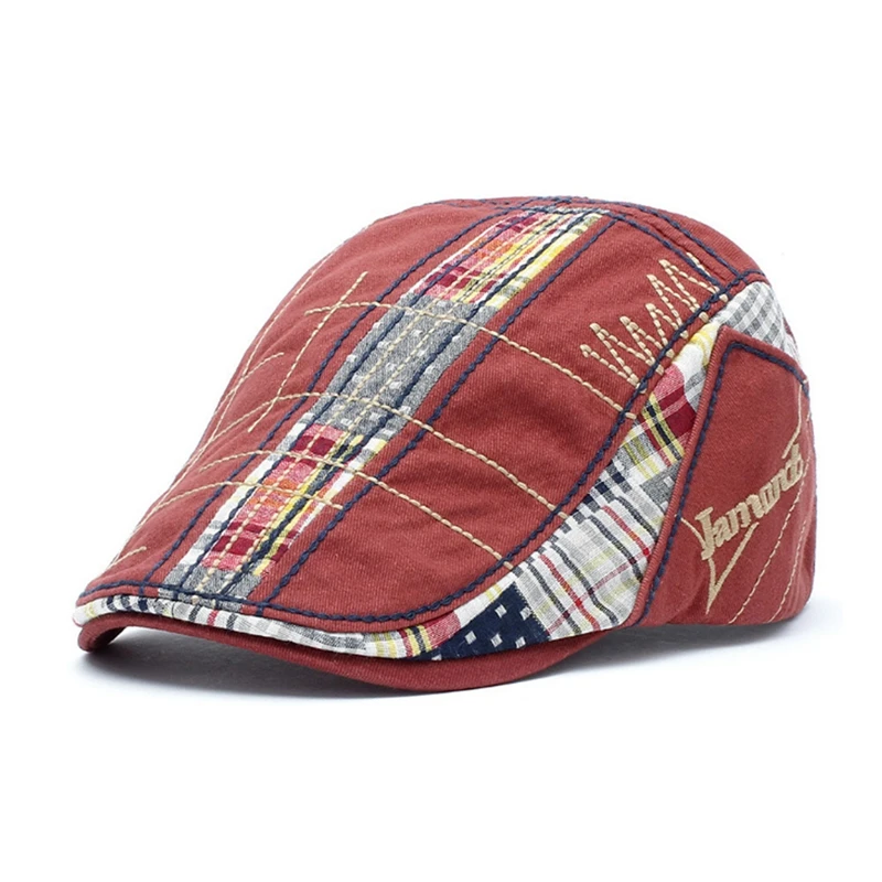 Plaid Patchwork Cotton Newsboy Cap Men Casual Ivy Hat Duckbill Visor Cabbie Hats Summer Gorras Planas Flat Cap For Women Hat