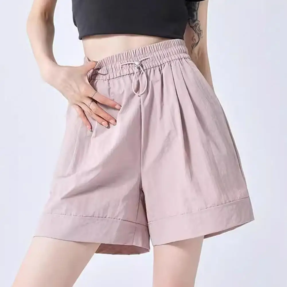 Hoge Taille Shorts Stijlvolle Zomerbroek Voor Dames Met Elastische Trekkoord Met Hoge Taille A-Lijn Losse Zijzakken Comfortabel