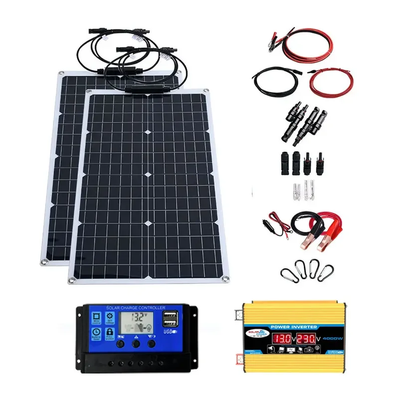 Alles-in-één zonnekit van 2000 W |   4000-6000W omvormer en flexibel paneel |   110V/220V uitgang voor thuis, kamperen, off-grid stroom