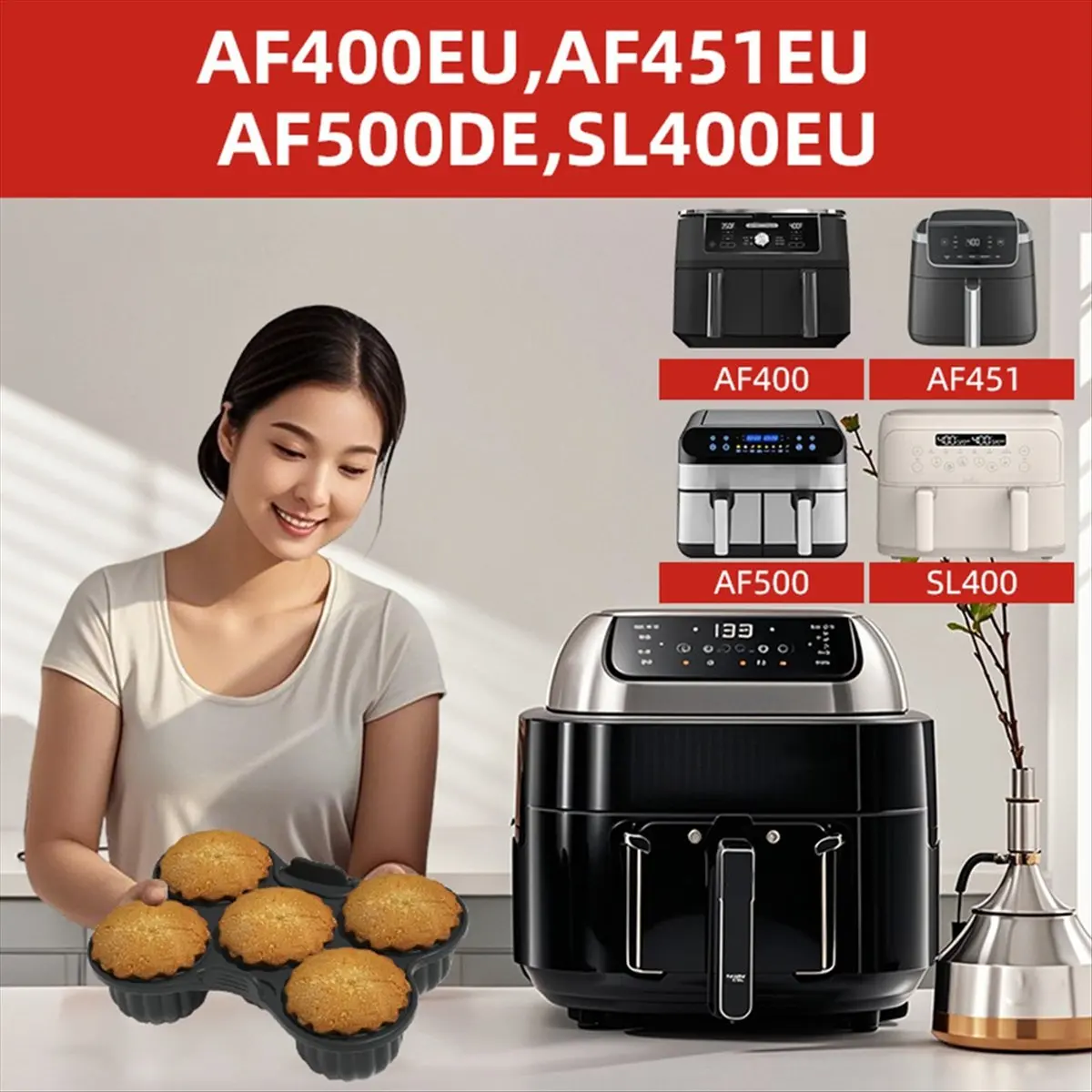 N14R Top Air Fryer Donut Silicone Baking Pan Donut Mold for AF400EU AF451EU SL400EU AF500DE and Many Other Air Fryers 2Pcs