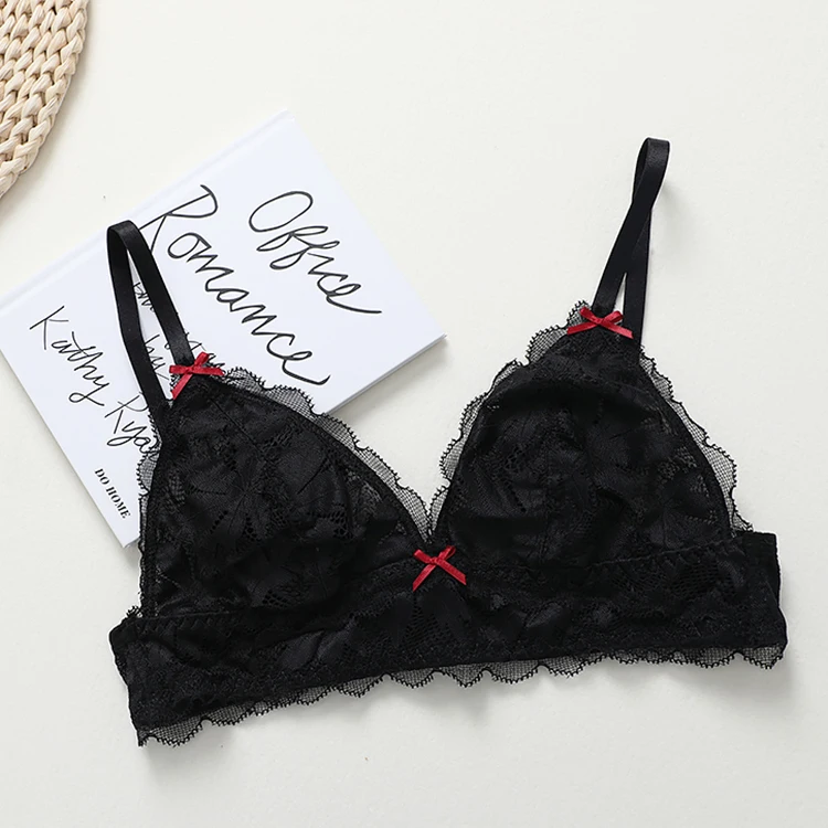 

Милое нижнее белье с треугольными чашками, женское ультратонкое нижнее белье без переплета, сексуальный кружевной бюстгальтер для девочек