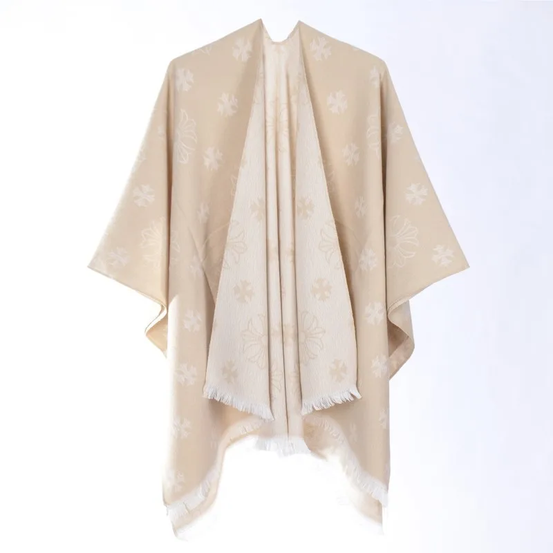 Ladies Thickened Warm Tassel Fringed Wrap Versatile Stylish All-Season Fashionable Woolen-Feeling Large Shawl for Women