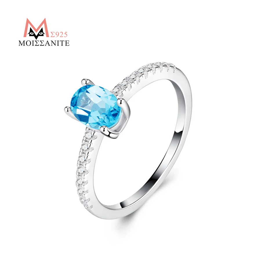 

JIUZUAN Oval 5x7mm Blue Topaz Ring S925 Silver 18K Gold Plated Elegant Style Daily Wear Women Engagement Wedding Ring