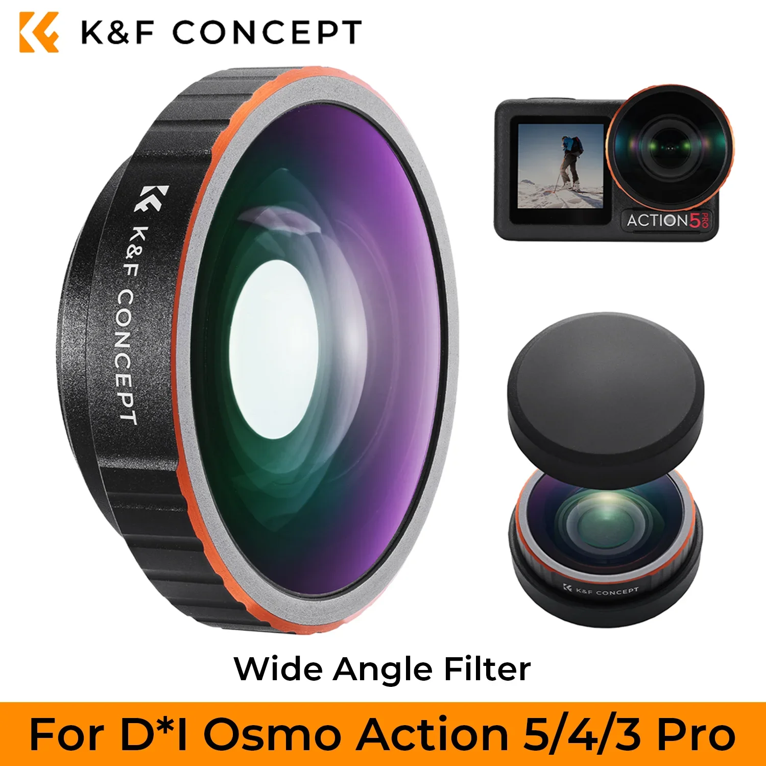 K&F CONCEPT Groothoeklens voor DJI Osmo Action 5 Pro 4 3 Op te schroeven 185° Breder zicht Meervoudig gecoat optisch glas FOV-ve