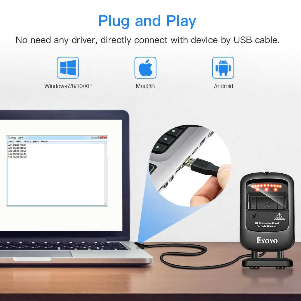 Eyoyo-コードリーダー,双方向USBケーブルを備えたコードリーダー,収納/mall用デスクトップバーコードスキャナー,EY-2200アップグレード,2dディスプレイ