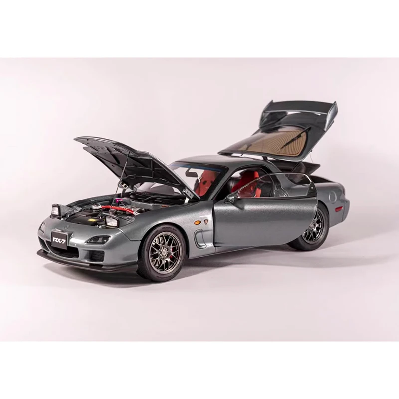 Diecast 1/18 escala mazda rx7 com motor de rotor liga modelo carro adulto crianças clássico coleção presente brinquedo exibição estática