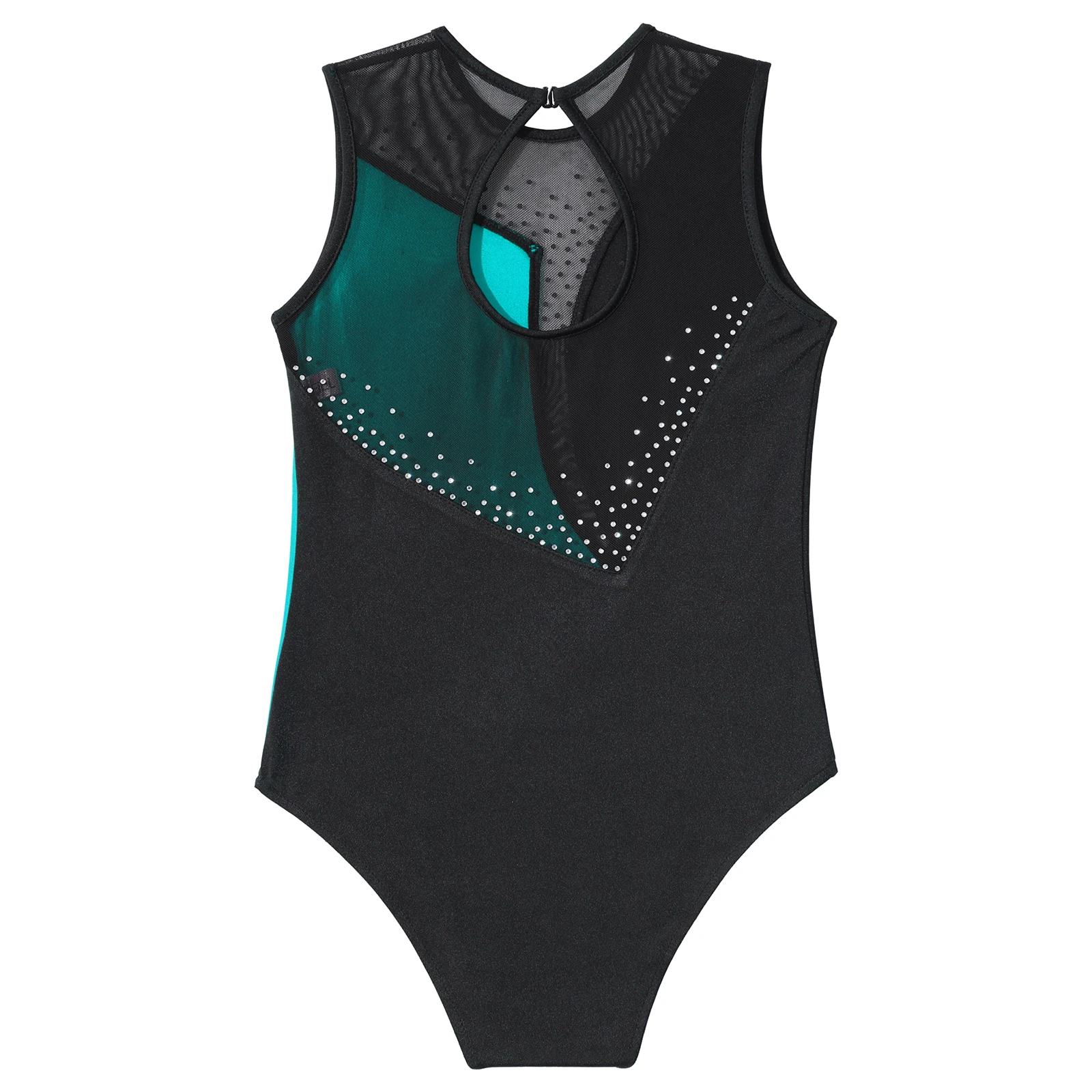 Strass brilhante feminino Leotards sem mangas, decote redondo Dancewear, Traje de dança, Patinação artística, Ginástica, Balé, Crianças