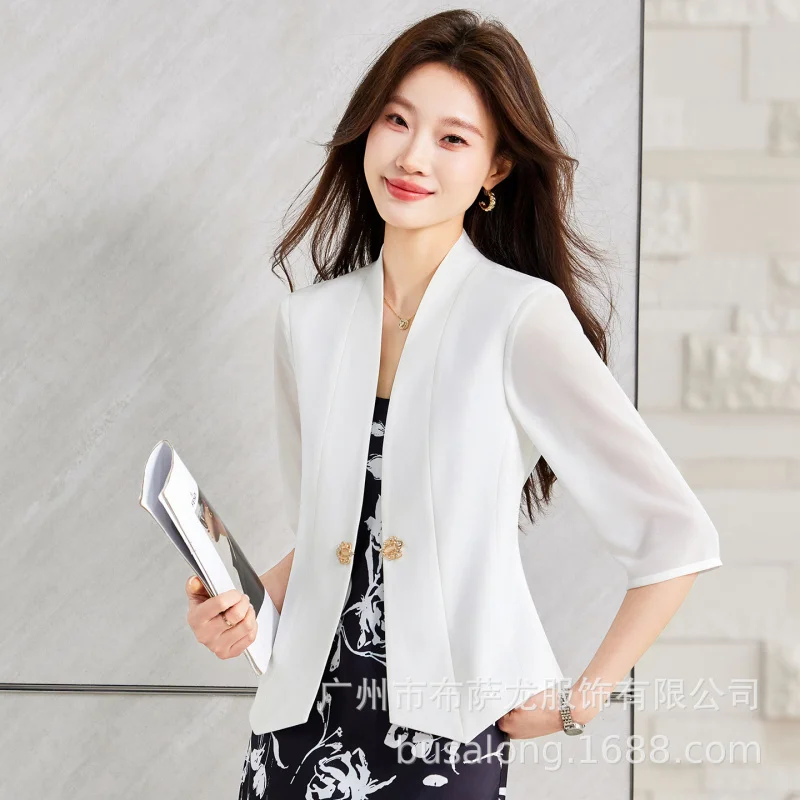 

2026New style blazer with a business-like vibe, women's mid-sleeve professional suit, formal women's jacket, workwear8619