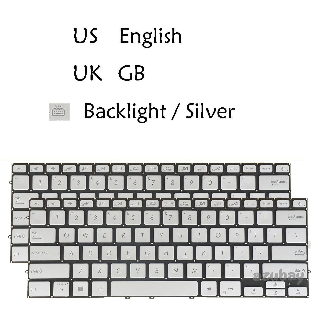 

US English UK Keyboard For Asus ASUS S431 S431FA S431FL X431 X431FA X431FL NSK-WRKBN_US UK 98MA03BLA01 HQ21012248 Backlit Silver