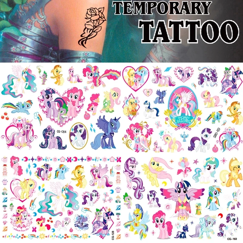 New My Little Pony Friendship Is Magic Temporary Tattoo Stickers Face Arm Hand Fake Tattoo Sticker Cute Cartoon Body Kid Toy