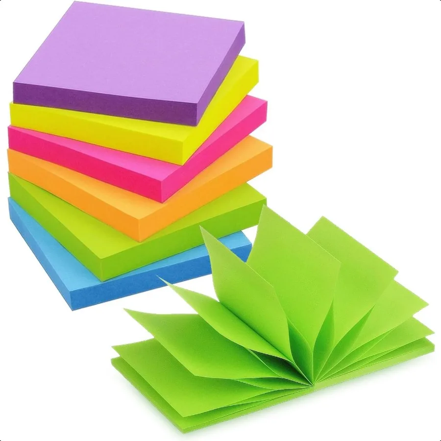 Pop Up Sticky Notes 3x3 inch Bright Colors SelfStick Pads 6 Pads Pack 100 Sheets Pad Total 600 Sheets