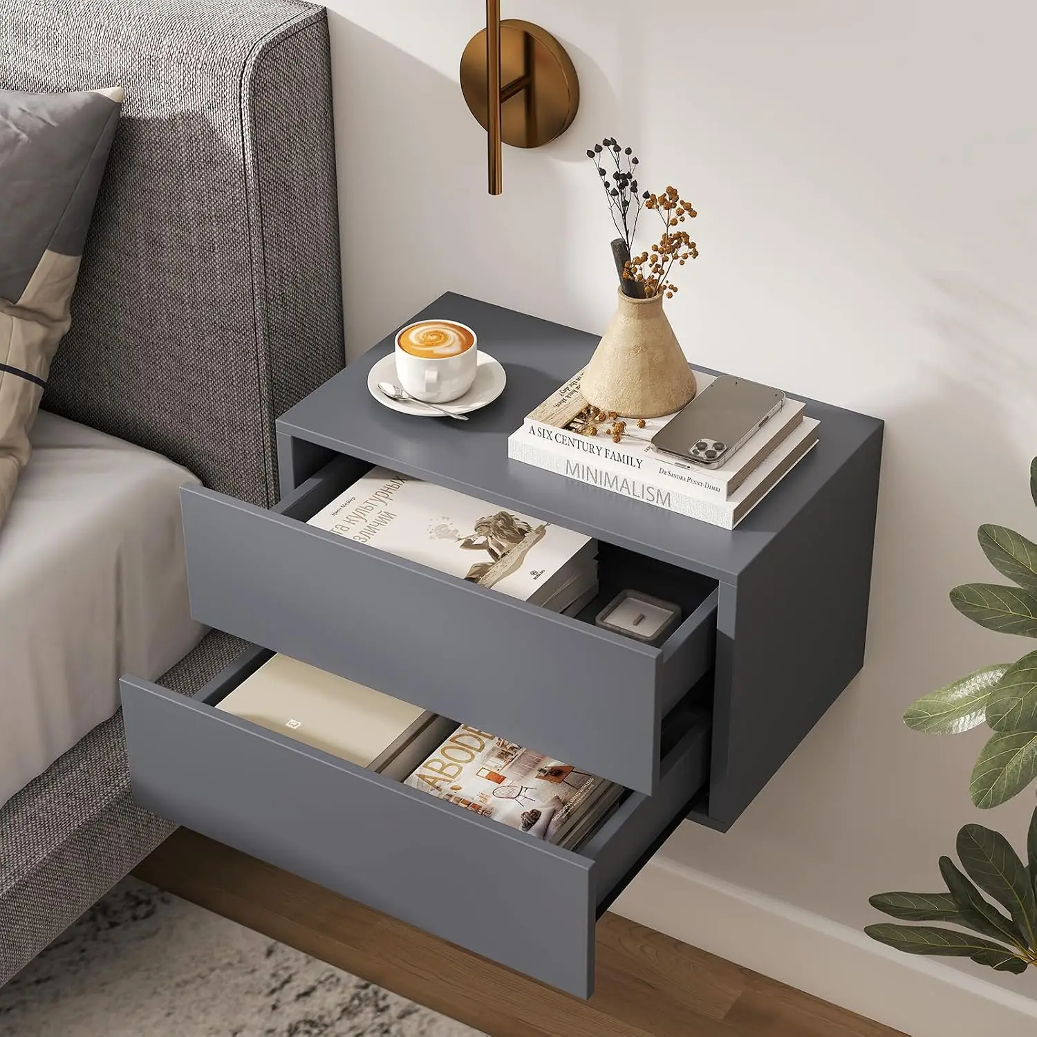 Floating Nightstand Set of 2,Wall Mounted Night Stand with 2 Storage Drawers, Modern Hanging Bedside Table End Table for Bedroom