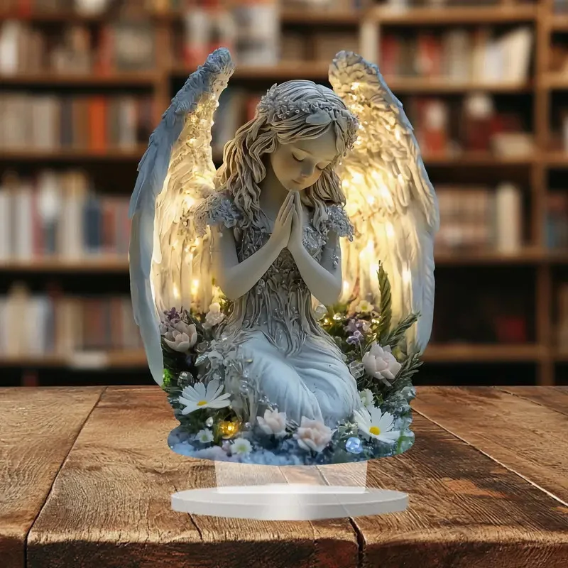Estatua de ángel rezando radiante: una decoración de escritorio calmante y cálida, el regalo perfecto para la decoración de su hogar, oficina o cafetería
