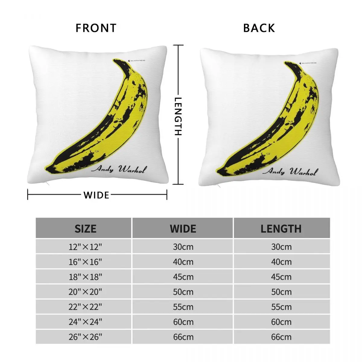 Andy Warhol Banana Velvet Underground Square Pillowcase Pillow Cover Zip Decorative Comfort Throw Pillow for Home Living Room