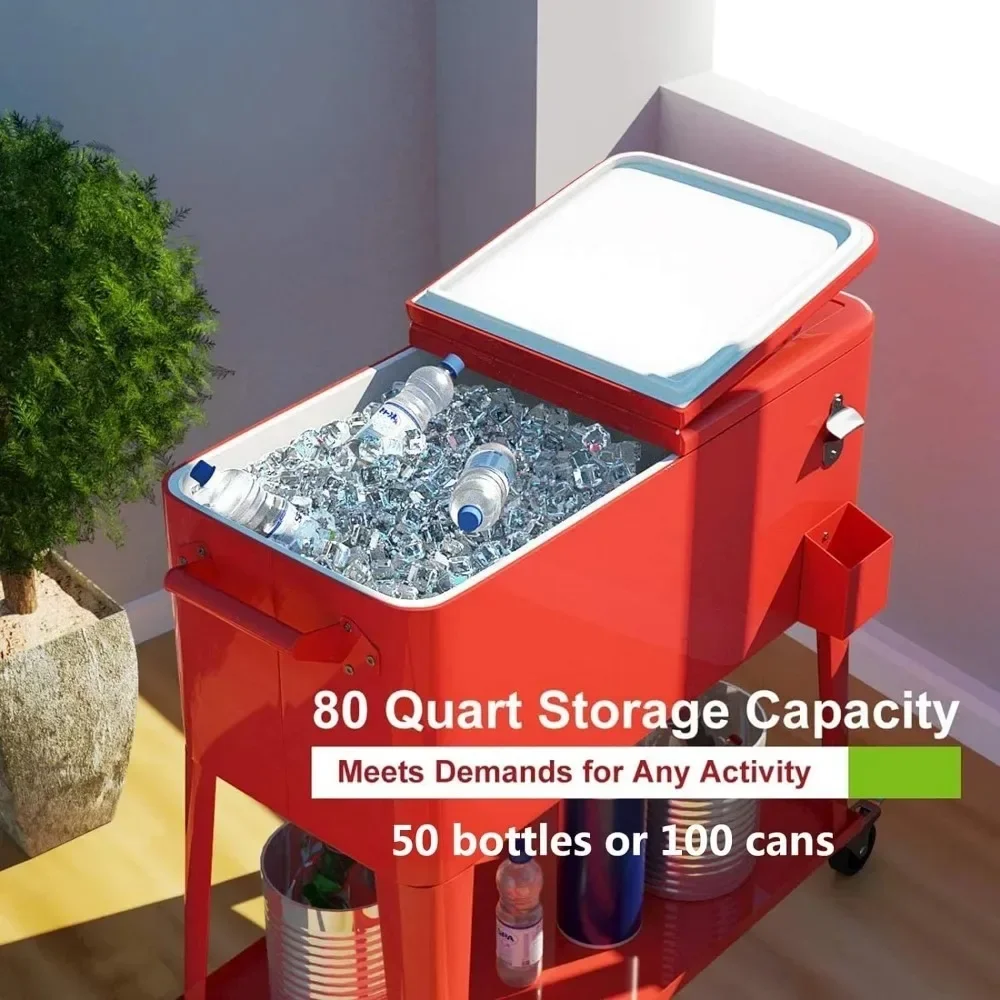 #For Patio Cooler Cart, 80qt Cooler  for Beverage with Locking Wheels, Beverage Bar Cooler Trolley Ice Chest for Party Cookouts view 4