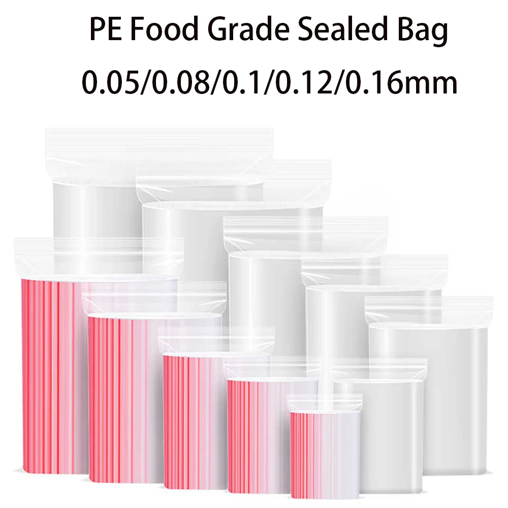 100Pc 0.05/0.08/0.1/0.12/0.16mm PE Food Grade Transparent Sealing Bag 14x20-28x40cm Cocoa Powder Discuit Nut Packing Sealing Bag