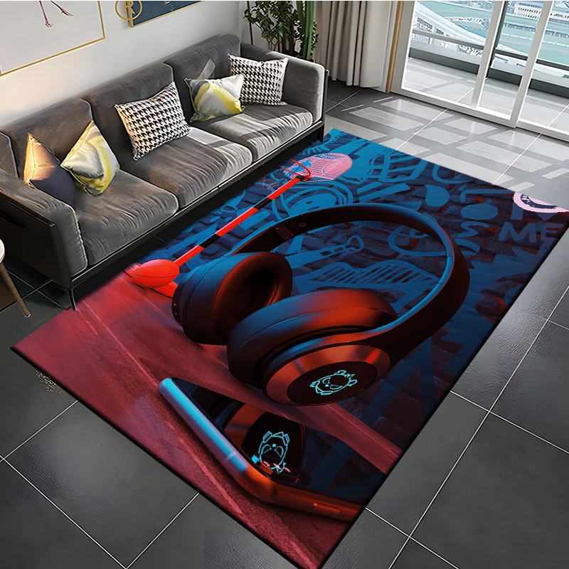 3D Printed Headset Rug Large Carpet Area for Living Room Bedroom Sofa Kitchen Decorate Game Non-slip Floor Mat Kid Birthday Gift