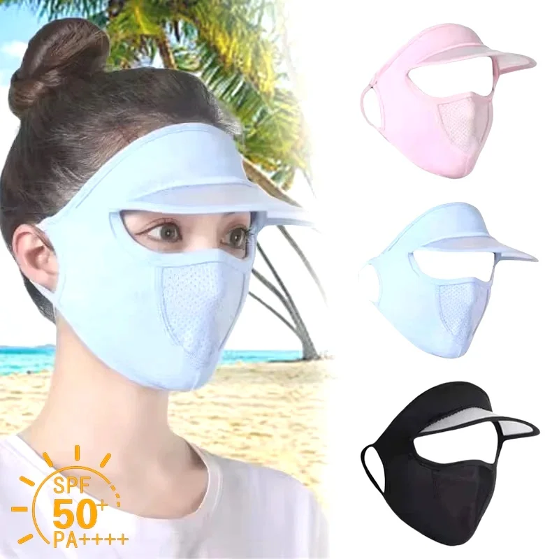 Summer Sunscreen Ice Silk Mask UV Protection Face Cover Sunscreen Veil Face with Brim Cycling Sun Protection Hats Caps