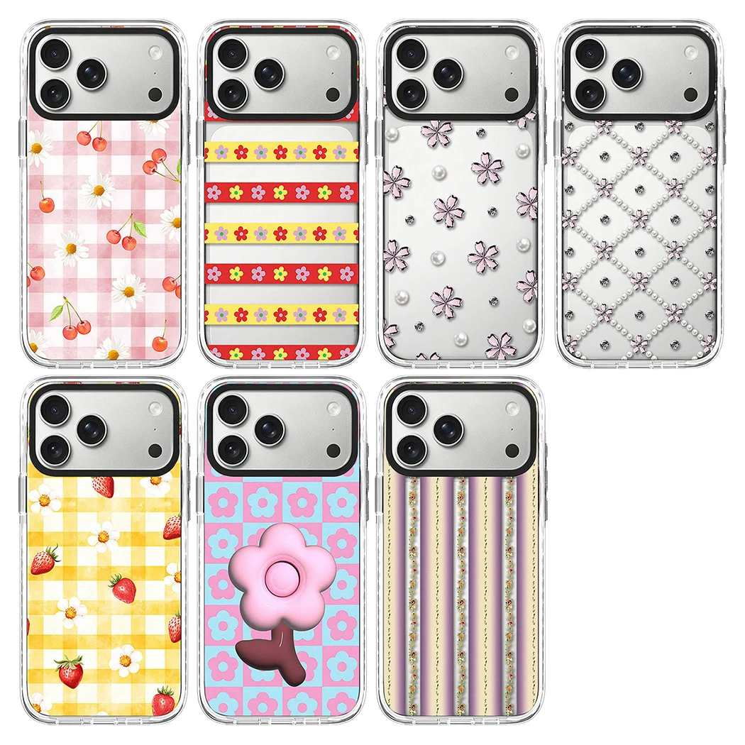 

Checkered Striped Flower White Border Magnetic Impact Cover for IPhone 12 13 14 15 16 17 Pro Max Case for IPhone 17 Air