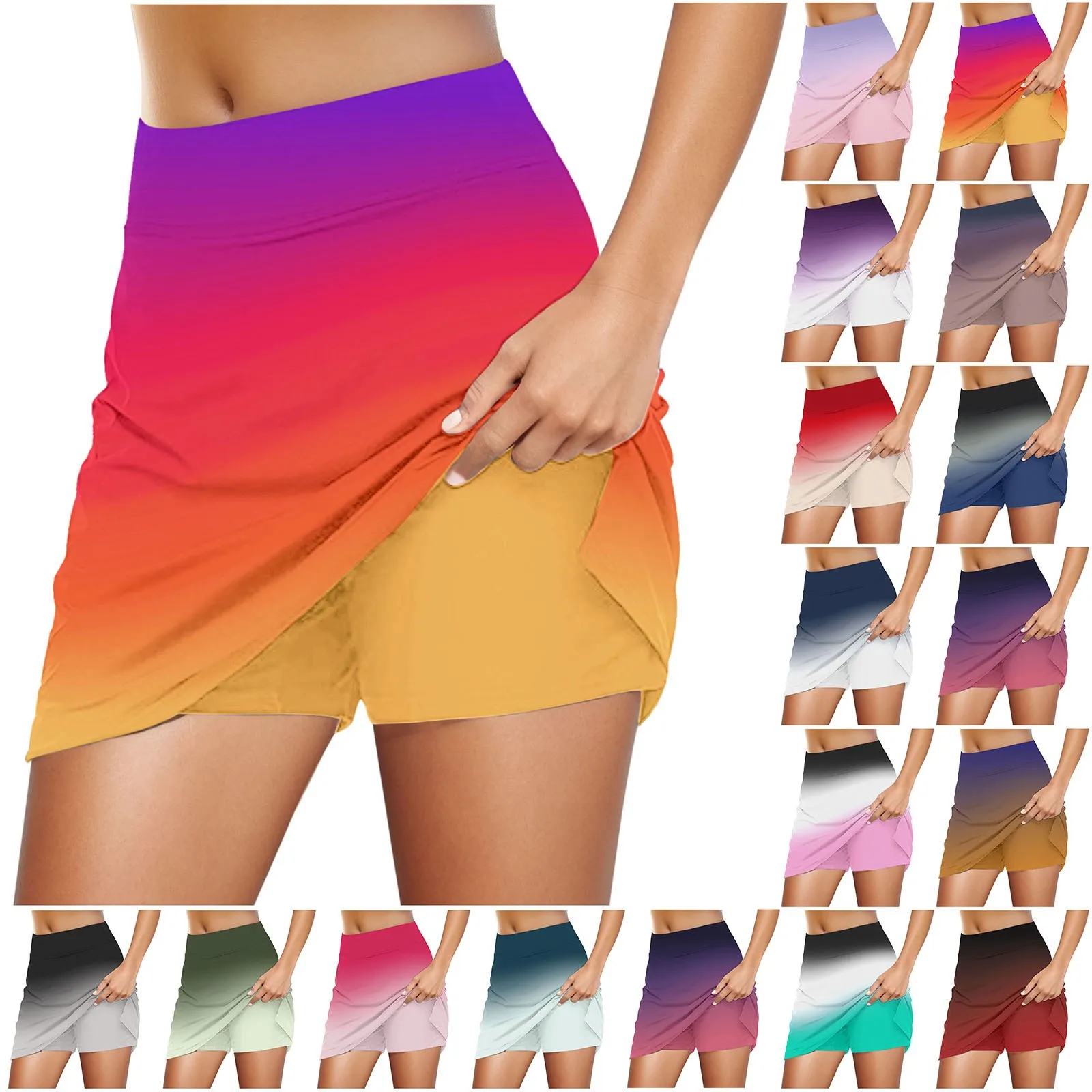 Mini saia casual para mulheres gradiente tênis cintura elástica saia yoga esporte ativo shorts saia moda vestidos de verão 2025